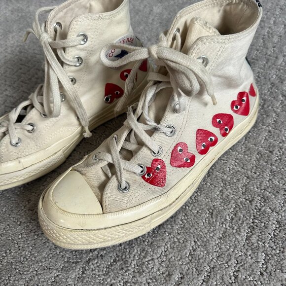 Converse x COMME des GARCONS PLAY Chuck 70 Hi Top 'Multi Heart, size W8/M6 - Picture 2 of 13